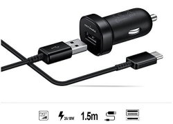 FAST Adaptive 18W Car Kit For Samsung Galaxy S8 Active With Quick Charge And 5FT 1.5M USB Type-c Plug-in Cable Black