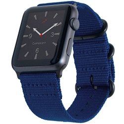 Apple Watch Band Nylon Nato 42MM Iwatch Band- Bright Navy Blue Strap With Durable Matte Gray Steel Adapters & Buckle For New Apple Watch
