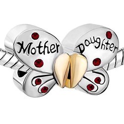 Pugster Silver Plated MOther Daughter Charms Separable Butterfly Bead Fits Pandora Charms Bracelet Dark Red