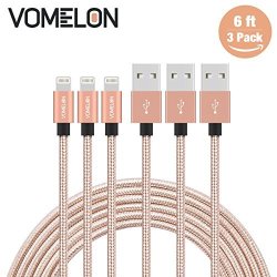 Lightning Cable 3PACK 6FT Tangle-free Nylon Braided Cord Lightning To USB Charging Cables Compatible With Iphone 7 7 PLUS 6S 6 Plus SE 5S 5 Ipad Ipod Nano 7- Golden+silver