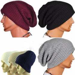 Unisex Men Women Knitted Slouch Beanie Hat Twill Pure Color Elastic Outdoor Cap