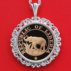 Beautiful 1978 Liberia One Cent Gem Proof Elephant Coin 925 Sterling Silver Necklace New - Wildlife Animal