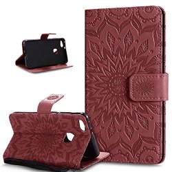 Huawei P10 Lite Case Huawei P10 Lite Cover Ikasus Embossing Mandala Flowers Sunflower Pu Leather Magnetic Flip Folio Kickstand Wallet Case With Card Slots