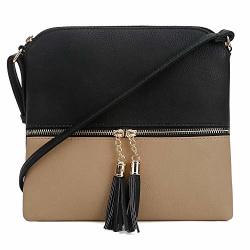 Sg Sugu Lightweight Medium Crossbody Bag With Tassel And Zipper Pocket Black taupe