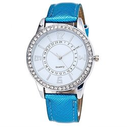 Etbotu Women Fashion Casual Quartz Diamante Watch Round Dial Clock Wristwatches With Leather Strap