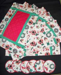 Christmas Placemat Set With Xtras - 6 Placemats 6 Coasters Kitchen Towel & Apron For The Hostess