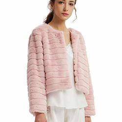 New Dance Women's Short Faux Fur Coat Long Sleeve Luxury Pink Winter Parka Outwear Pink Small