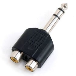 6.35MM Stereo Audio Plug To 2 Rca Female Splitter Adapter