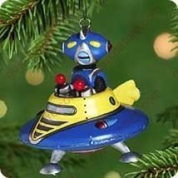 Hallmark Robot Parade Ornament: Blue Space Robot In Flying Saucer