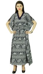 Phagun Womens Elephant Printed Maxi Black & White Polyester Night Wear Long Maxi Dress PKFL14A