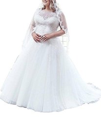 Qing Bridal Dress Sheer Plus Size Wedding Dress Tulle Bridal Gown For Women's 8 White