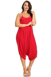 Pb Couture Womens Plus Size Spaghetti Strap Scoop Neck Loose Fit Harem Jumpsuit Overall One Size Robin Red