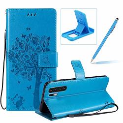 Herzzer Strap Leather Case For Huawei P30 Pro Blue Solid Color Stand Flip Case For Huawei P30 Pro Premium Elegant Embossed Butterfly Tree Cat
