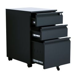 Steel 3 Drawer Pedestal Mobile Filing Cabinet With Swan-neck Handle - Black