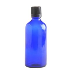 100ML Blue Glass Bottle With Slow Flow Dropper Cap - Black