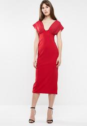 Missguided Mesh Overlay Bodycon Midi Dress - Red
