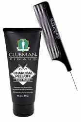 Clubman Pinaud Charcoal Peel-off Face Mask Hydrating & Mineral Rich Masque W sleek Comb Facial Charcoal & Moroccan Ghassou 3 Oz 90 Ml
