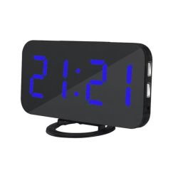 Large LED Display Digital Alarm Clock With Dual Usb-black&blue