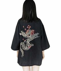 Lai Meng Five Cats Women's Summer Loose Fit Embroidery Japanese Kimono Cover Up Onesize Us S-xl