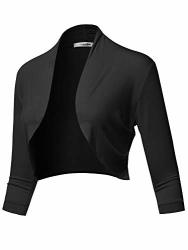 Ssoulm Women's 3 4 Sleeve Open Front Bolero Shrug Cardigan Black 2XL