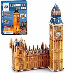 Cupaplay 3D Puzzle Jigsaw - The London Big Ben - City Architecture Building Model Kit With Booklet - 34 Pieces - 8.7 X 5.9 X 3.4 Inch