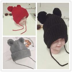 Children Baby Infant Toddler Solid Color Knit Hat Cute Hairball Beanie Cap