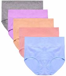 Women's Asimoon 5PACK Mid Waist Cotton Underwear Brief Breathable Ladies Panties