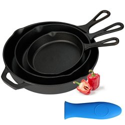 Kookantage Cast Iron Skillet Pre-seasoned Cookware-6 8 10 Pans 3 Piece Set Heavy Duty Professional Chef Tools With Silicone Hot Handle Holder