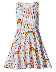 Uideazone Girls Rainbow Smile Sleeveless Dress Summer Maxi Dress 10-12 Years