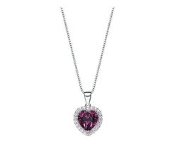Cde 925 Sterling Silver Birthstone Heart Necklace With Swarovski Crystals - Purple