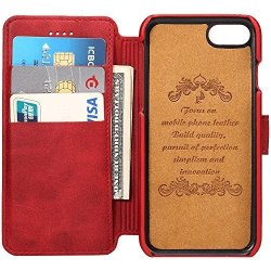Apple 8 4.7 Inches Folio Leather Wallet Phone Case Kickstand Protective Book Style Flip Cover Red