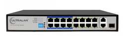 Ultralan 16 Port 150W Fast Ethernet Ai Poe Switch With 1 Sfp & 2 Ge Uplink
