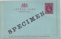 Transvaal 1910 Kevii 1d Carmine On Blue Lettercard Overprinted Specimen