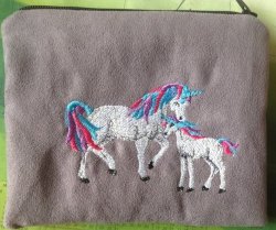 Embroidered Makeup treat Bag Unicorn On Lilac Mock Suede