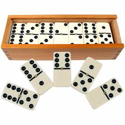 Dominoes Set- 28 Piece Double-six Ivory Domino Tiles Set Classic Numbers Table Game With Wooden Carrying storage Case By Hey Play 2-4 Players