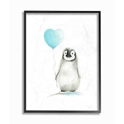 Stupell Industries Baby Penguin With Blue Balloon Framed Giclee Texturized Art 11 X 1.5 X 14 Proudly Made In Usa