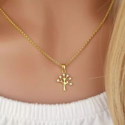 Willa - Gold Cz Tree Necklace Gold Plated 925 Sterling Silver 11X12MM 45CM Chain