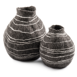 Charcoal Grey Tribal Lines Gourd Vase - Large - 50CM H X 37CM Dia