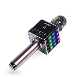 Portable Wireless Karaoke Microphone With LED Light MINI Handheld Cellphone Karaoke Player Built-in Bluetooth Speaker H8 Karaoke MIC Machine For Home Ktv By Immoso Black