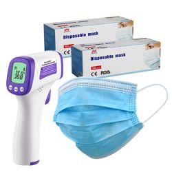 Infrared Non-contact Thermometer & 100X 3-PLY Face Masks Combo