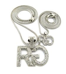New Iced Out Rich Gang 'rg' Pendant &2MM 24"&30" Box Chain Necklace Set RC1070R
