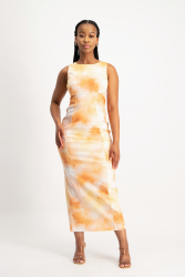 Lira Panel Detail Tie Dye Dress - Peach Sunset - S