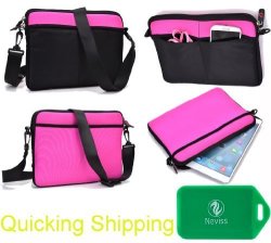 Shoulder Bag With Accessory Pocket Created Of Neoprene In Black hot Pink Universal Fit For Apple Macbook Pro MGX82LL A 13.3-INCH Laptop With Retina Display