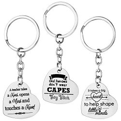 Aiex Teacher Appreciation Gifts Back To School Key Chain Heart Shaped Key Ring Set Message Keychain For Women Men 3 Pcs