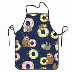 Baifumen Sloth With Sweet Doughnuts Cupcake Cooking Aprons Chef Apron For Women Men Girl Kids Gifts Kitchen Decorations