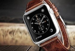 Genuine Leather Replacement Band 42MM Compatible For Apple Iwatch Series 1 2 3 Dark Brown
