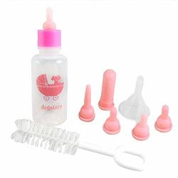 Vaorwne Pet Nurser Nursing Feeding Silicone Bottle Kits With Replacement Nipples Milk Water Feeding For Kittens Puppy Hamsters Gerbils And Other Small Animals 60ML Pink
