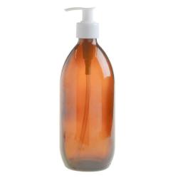 500ML Amber Glass Generic Bottle With Pump Dispenser - White 28 410