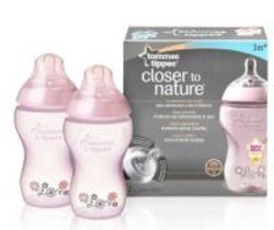 Tommee Tippee - 340ml Bottle 2 Pack - Pink Decorated
