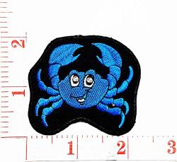 Cute Crab Blue Happy Adorable Ocean Beach Cartoon Patch Sew Iron On Embroidered Applique Craft Handmade Baby Kid Girl Women Cloths Diy Costume Accessories